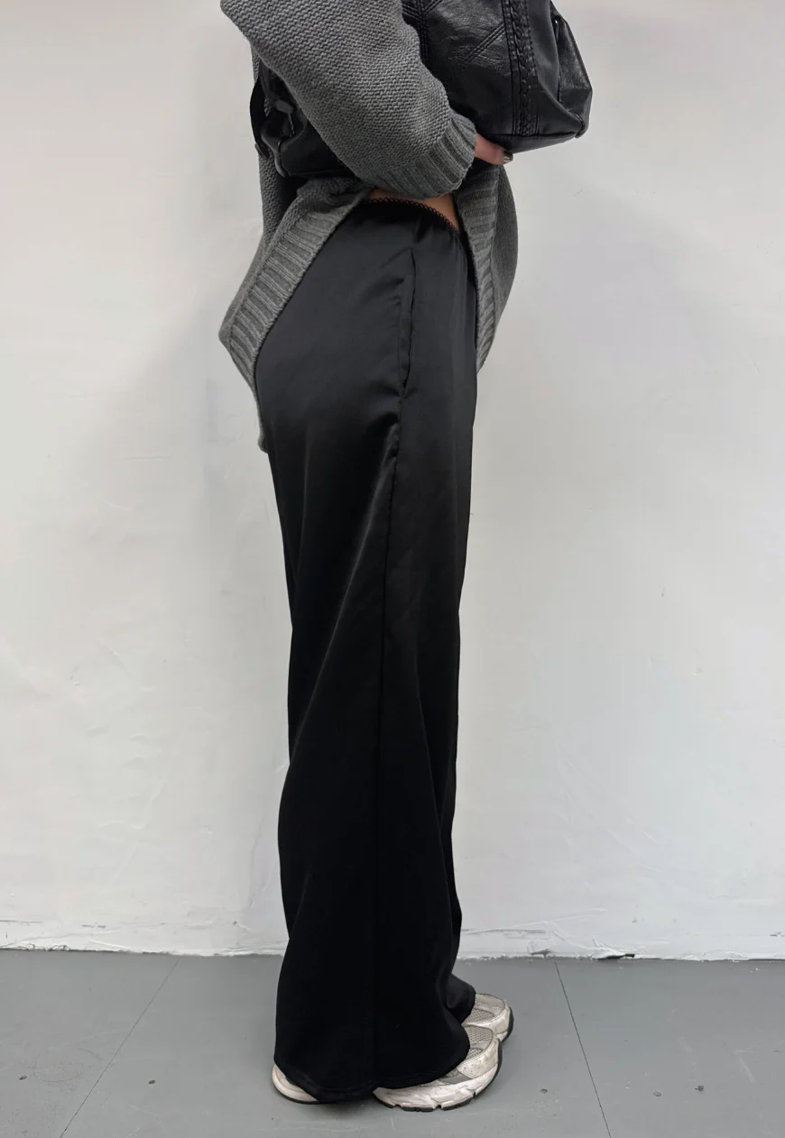 black satin straight leg trousers - Image 9