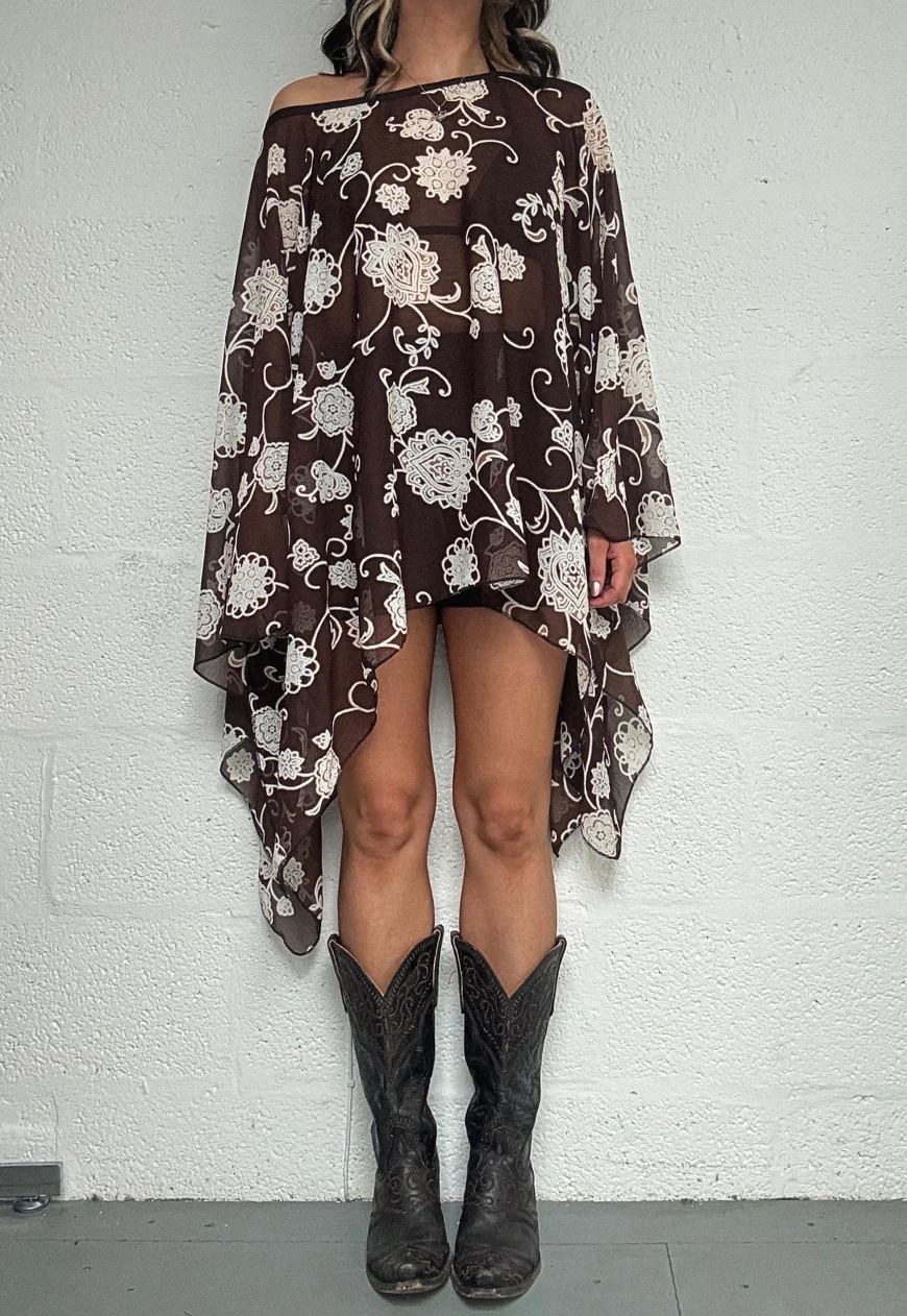 dark brown flower mesh poncho - Image 6
