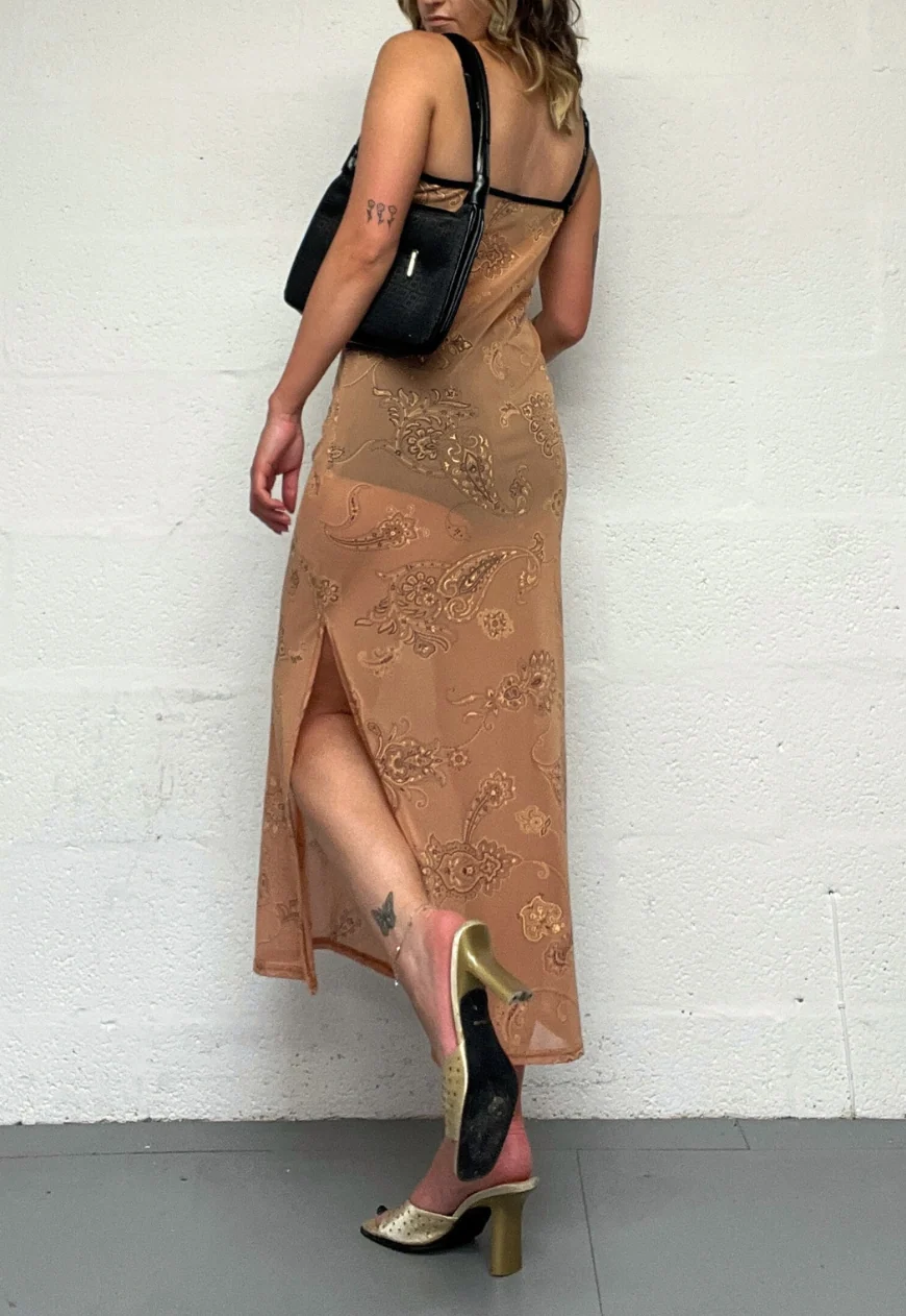 caramel paisley mesh maxi dress - Image 3