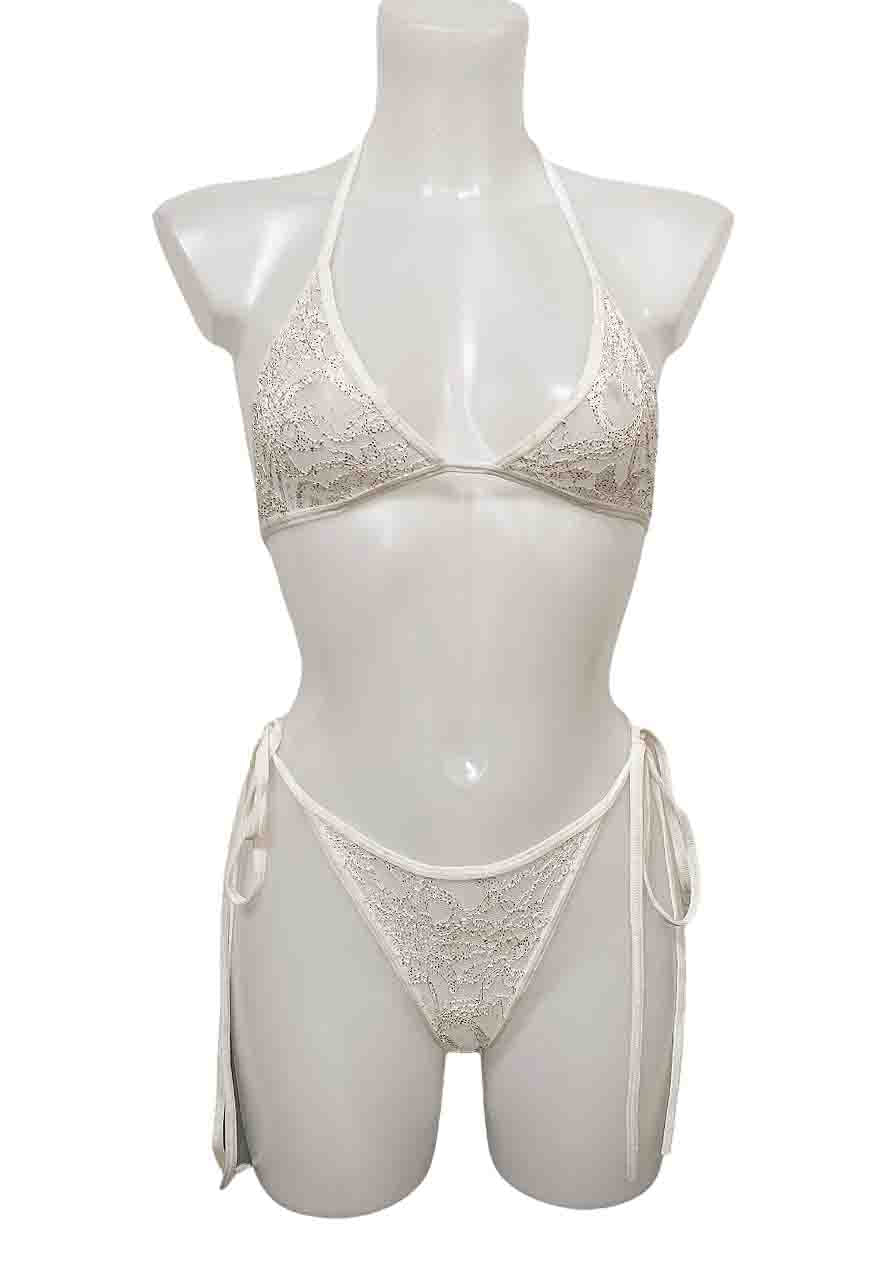 cream shimmer lace thong - Image 5