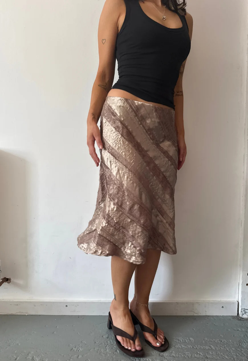 gold satin & lace midi skirt - Image 10