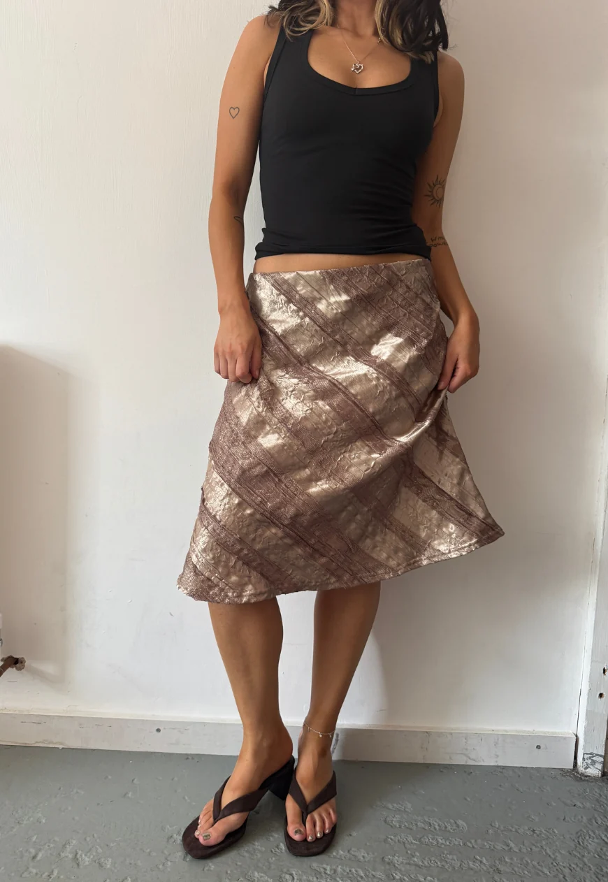 gold satin & lace midi skirt - Image 11