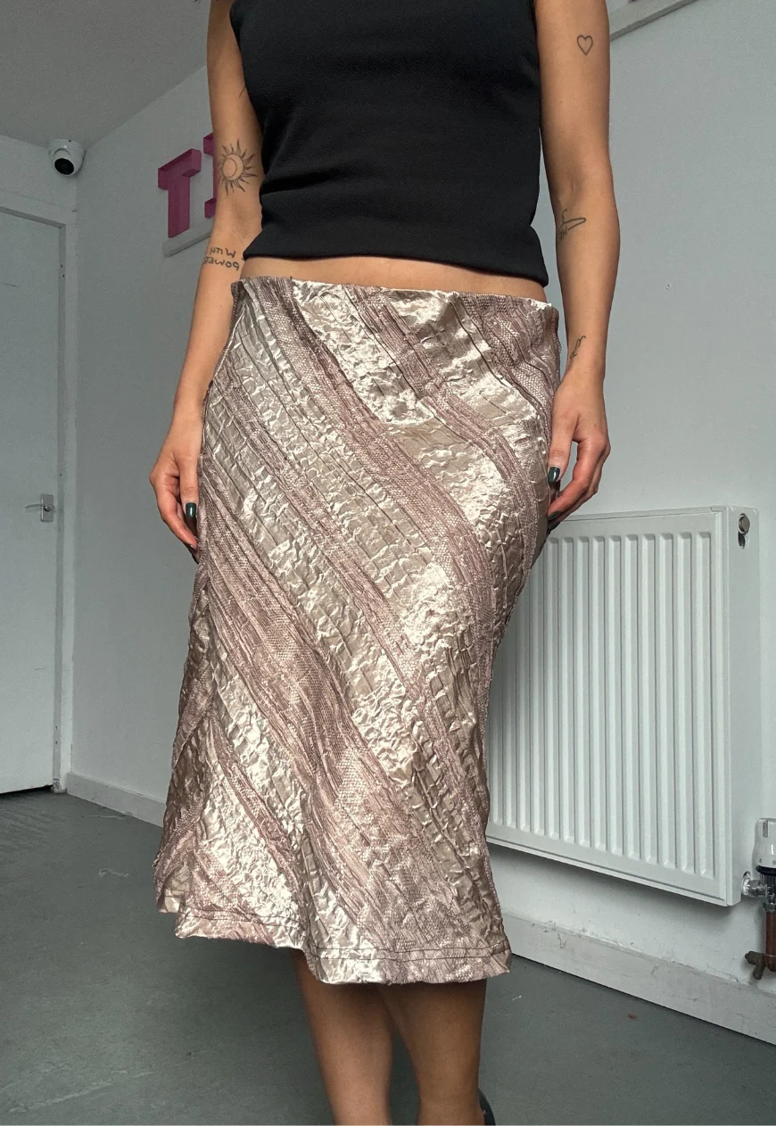 gold satin & lace midi skirt - Image 3