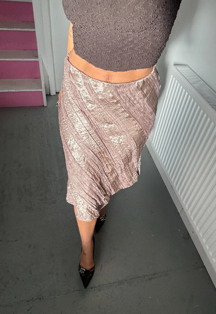 gold satin & lace midi skirt - Image 7