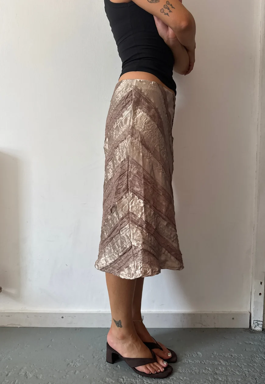 gold satin & lace midi skirt - Image 9
