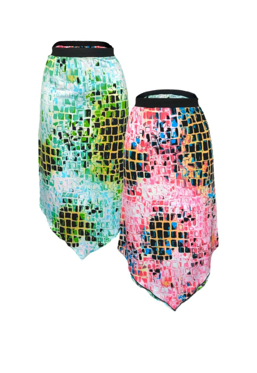 green/pink tile reversible point skirt