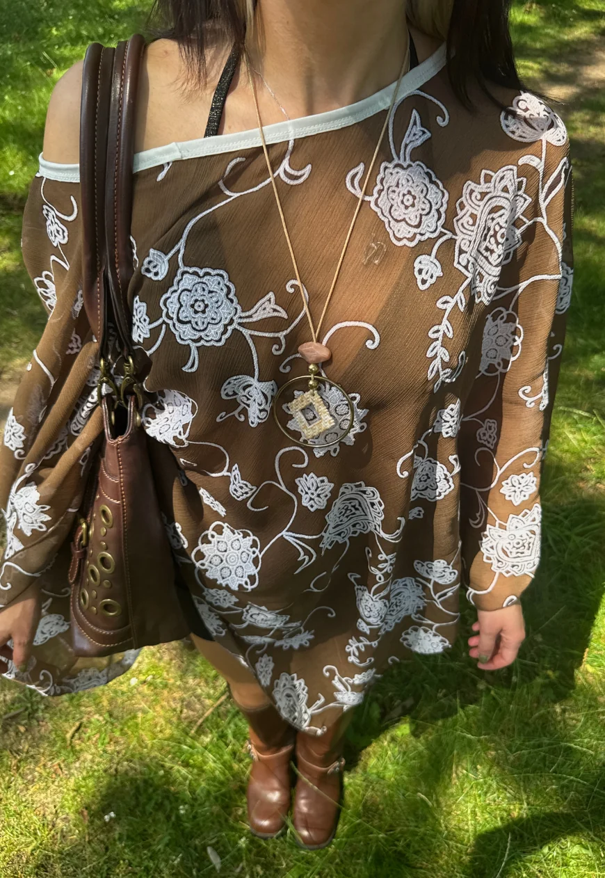 light brown flower mesh poncho - Image 5