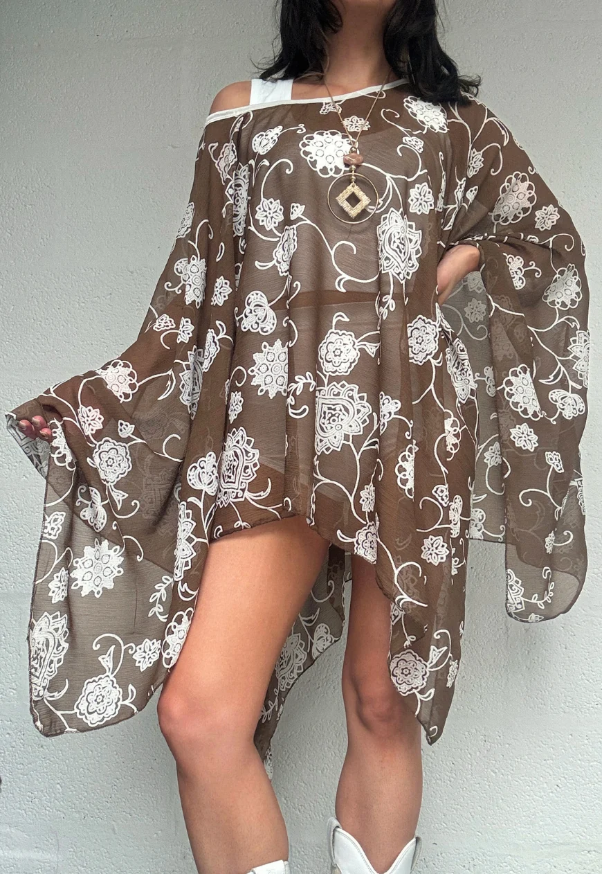 light brown flower mesh poncho - Image 6
