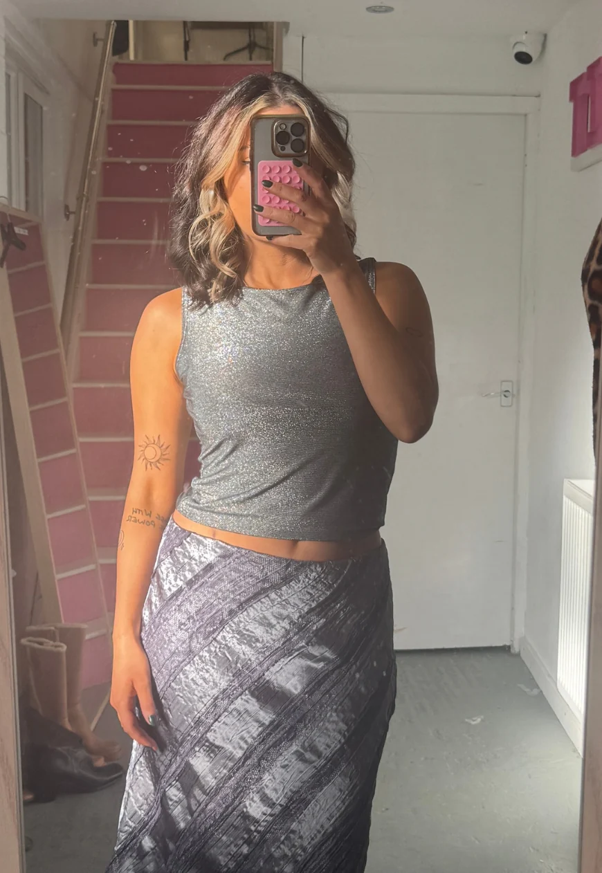 silver sparkle slash neck top - Image 6