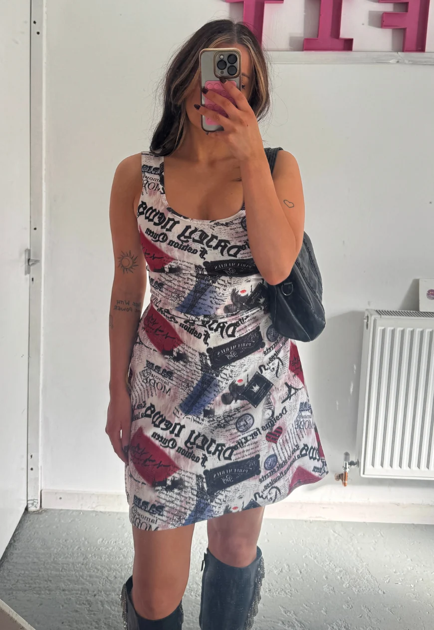 newsprint multiway cinch mini dress - Image 4
