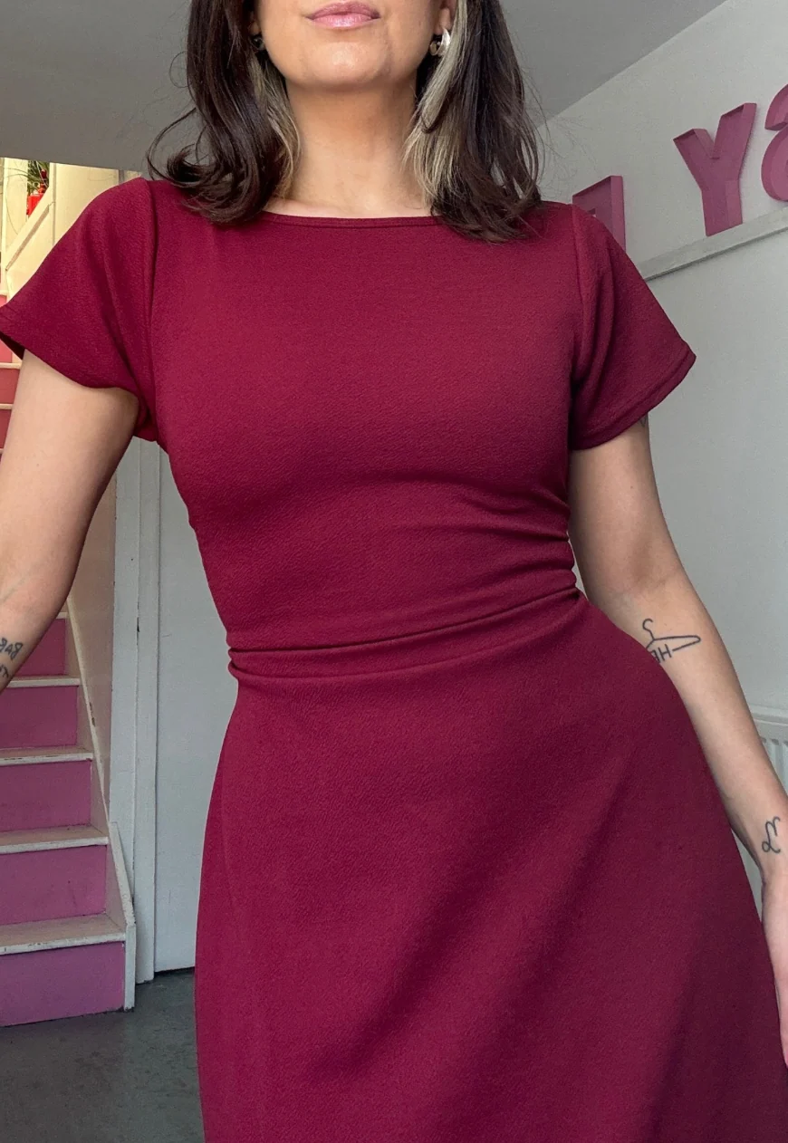 wine multiway cap sleeve cinch maxi dress - Image 3