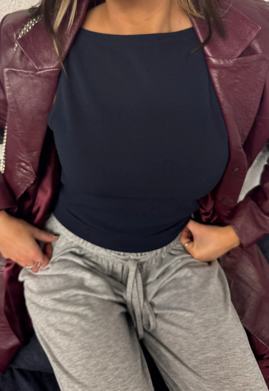 navy slash neck top - Image 3