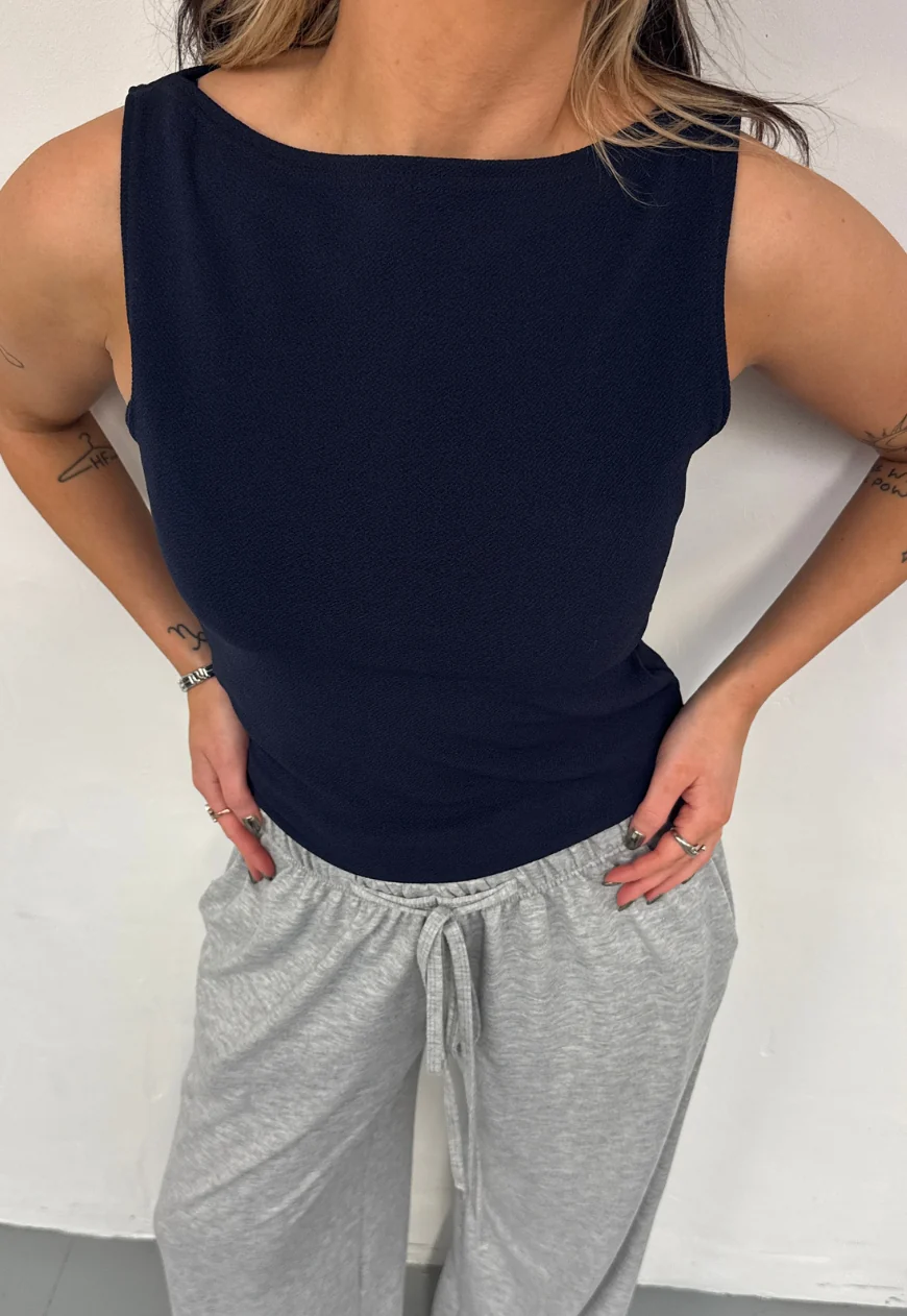 navy slash neck top - Image 7
