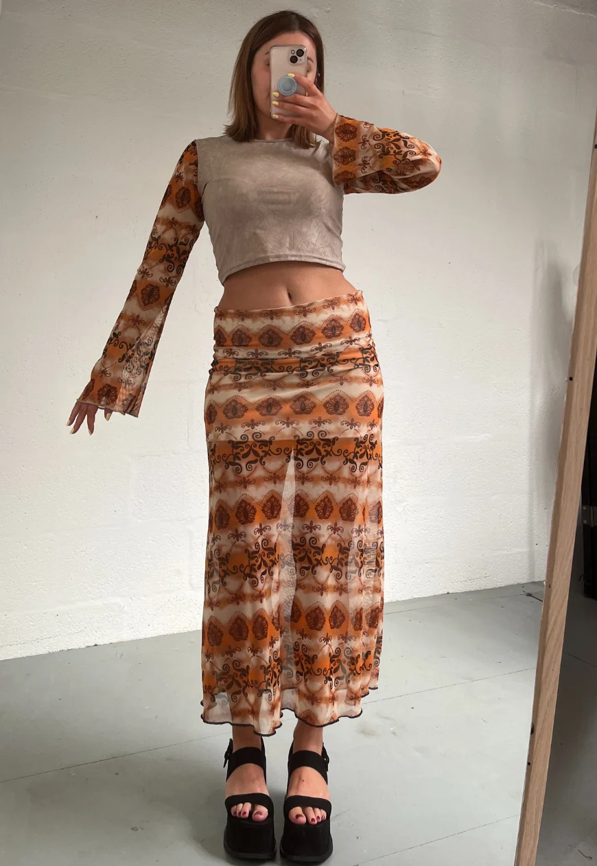 orange grunge half lined mesh skirt - Image 3
