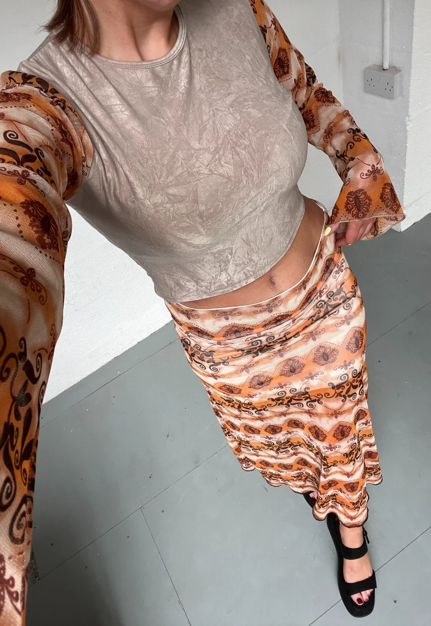 orange grunge half lined mesh skirt - Image 5