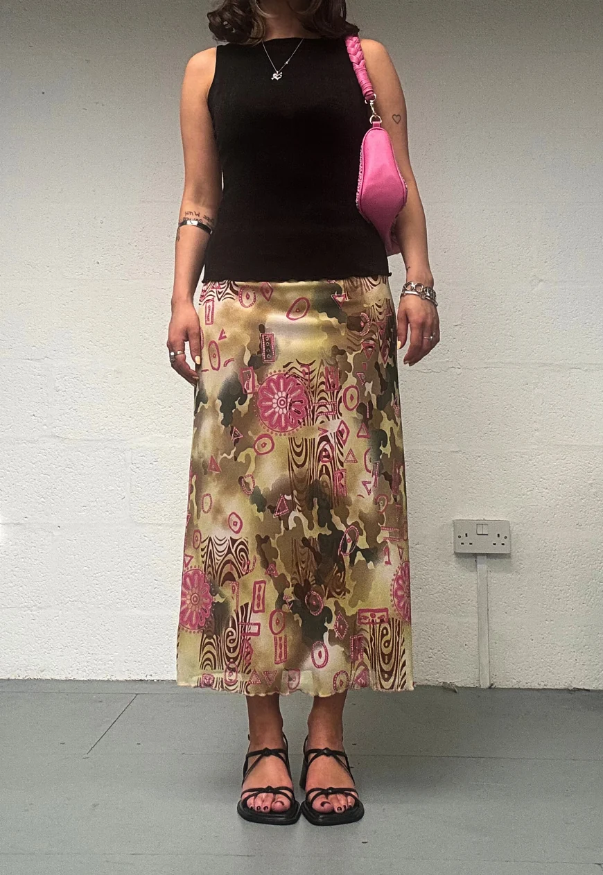 pink swirl mesh maxi skirt - Image 3