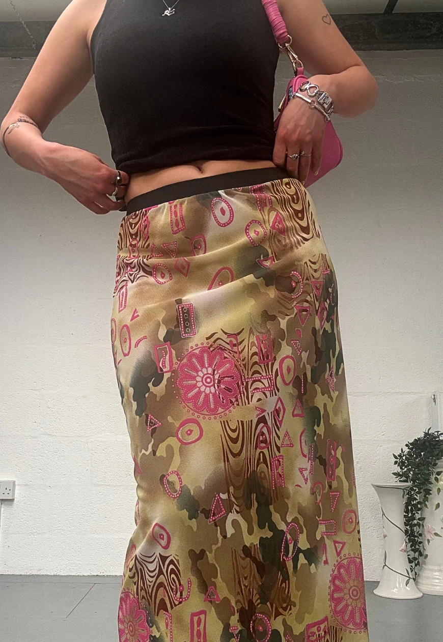 pink swirl mesh maxi skirt - Image 4