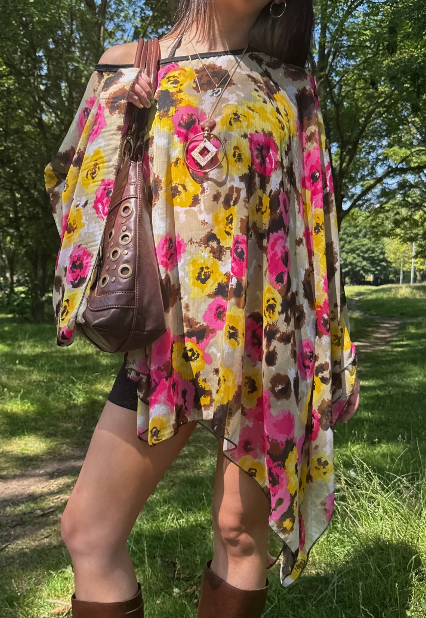 pink & yellow mesh poncho - Image 5