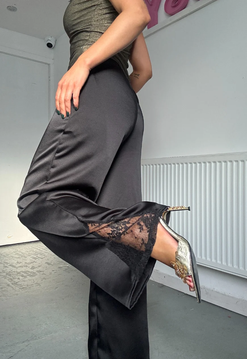 satin & lace straight leg trousers - Image 2