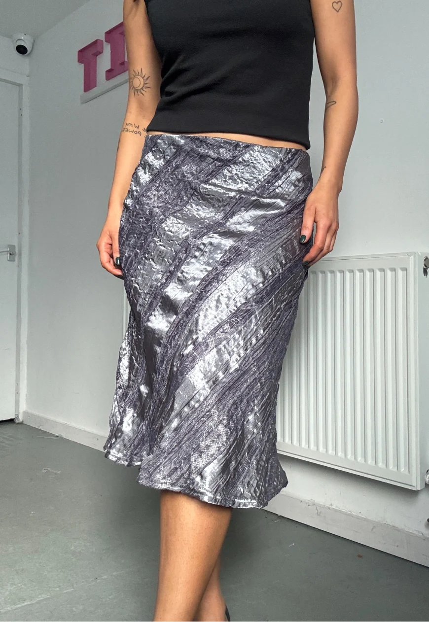 silver satin & lace midi skirt - Image 3