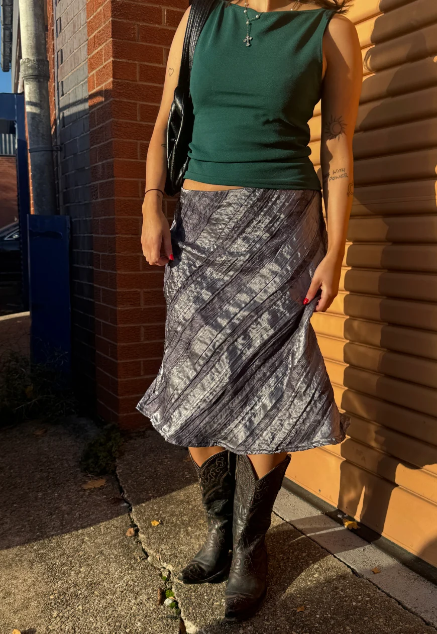 silver satin & lace midi skirt - Image 5