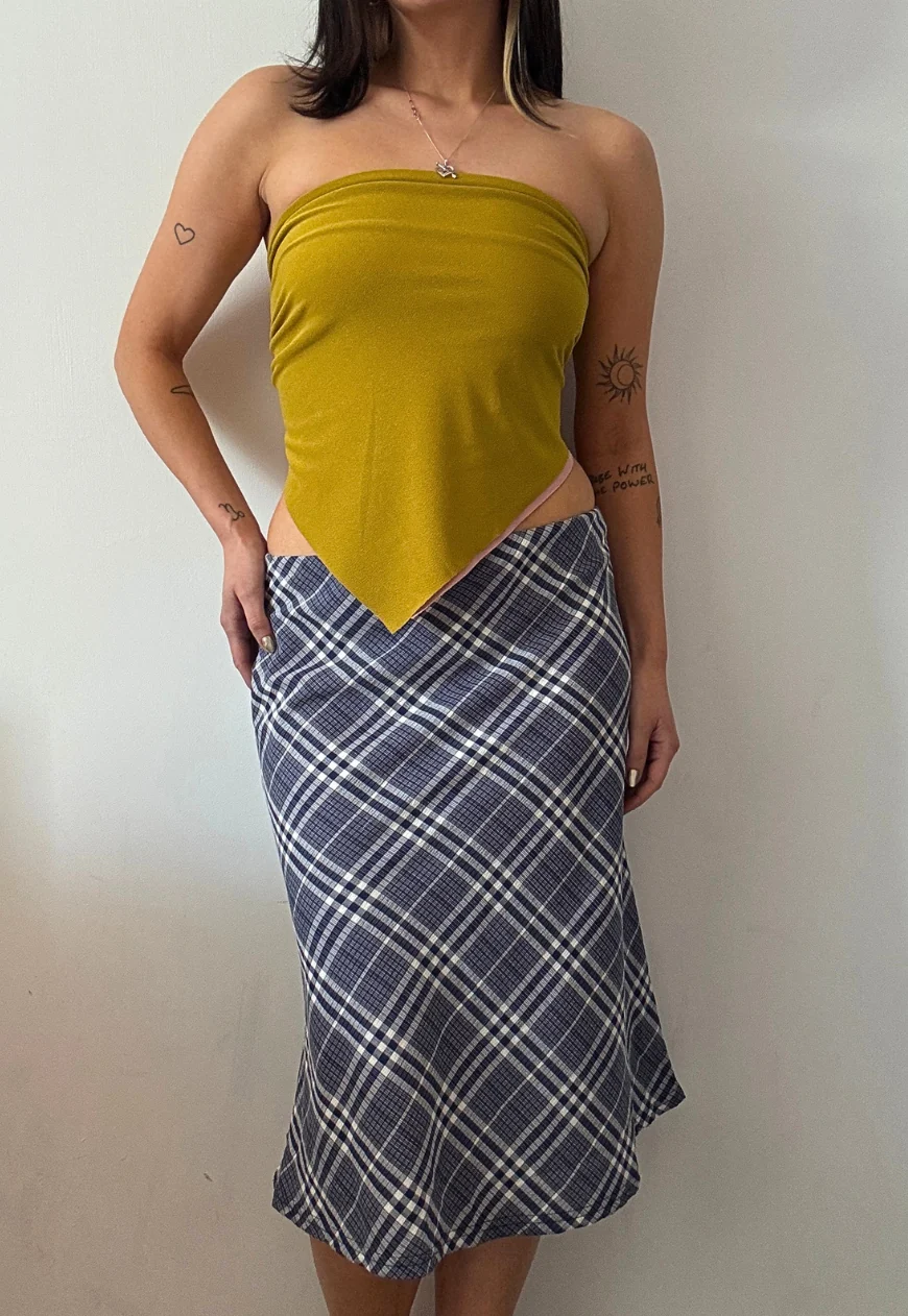 blue check midi skirt - Image 2
