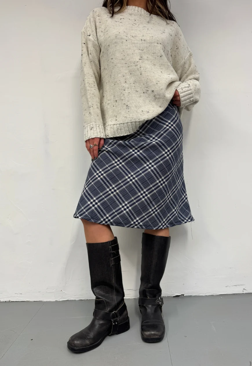 blue check midi skirt - Image 3